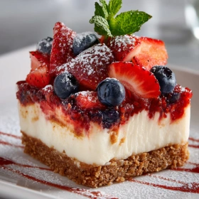 Cooking process for Patriotic Cheesecake Bars showing technique and proper timing