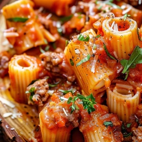 Step-by-step preparation of Hearty Beef Rigatoni Delight showing ingredients and initial cooking steps
