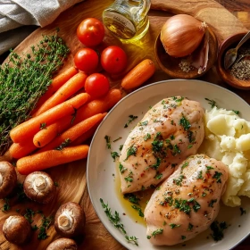 Step-by-step preparation of Garlic Herb Chicken Delight showing ingredients and initial cooking steps