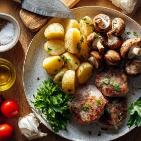 Step-by-step preparation of Savory German Frikadellen showing ingredients and initial cooking steps