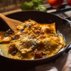 Cooking process for Creamy Tuscan Ravioli showing technique and proper timing