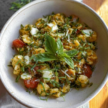 Perfectly cooked Vibrant Italian Pasta Salad served and ready to eat - final result