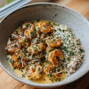 Perfectly cooked Creamy Garlic Shrimp Delight served and ready to eat - final result