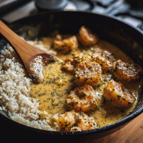Cooking process for Creamy Garlic Shrimp Delight showing technique and proper timing