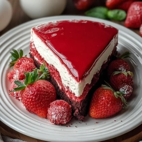 Step-by-step preparation of Red Velvet Strawberry Cheesecake showing ingredients and initial cooking steps