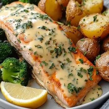 Perfectly cooked Lemon Butter Salmon Delight served and ready to eat - final result