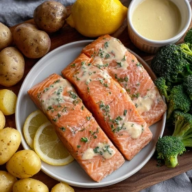 Step-by-step preparation of Lemon Butter Salmon Delight showing ingredients and initial cooking steps