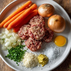 Step-by-step preparation of Savory German Frikadellen showing ingredients and initial cooking steps