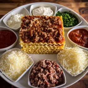 Step-by-step preparation of Quick & Easy Lasagna showing ingredients and initial cooking steps
