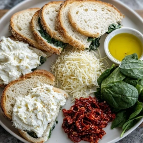 Step-by-step preparation of Gourmet Grilled Cheese Delight showing ingredients and initial cooking steps