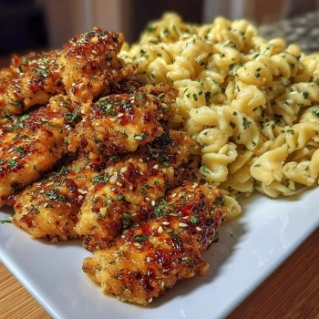 Perfectly cooked Honey Garlic Crispy Chicken served and ready to eat - final result