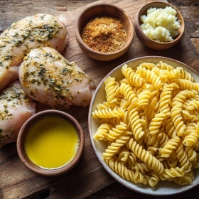 Step-by-step preparation of Honey Garlic Crispy Chicken showing ingredients and initial cooking steps