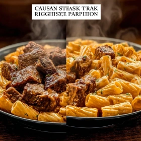 Cooking process for Cajun Steak Rigatoni Delight showing technique and proper timing
