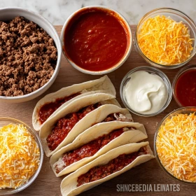 Step-by-step preparation of Quick Beef Enchiladas showing ingredients and initial cooking steps