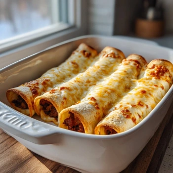 Perfectly cooked Cheesy Beef Taquitos served and ready to eat - final result