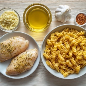 Step-by-step preparation of Honey Garlic Crispy Chicken showing ingredients and initial cooking steps