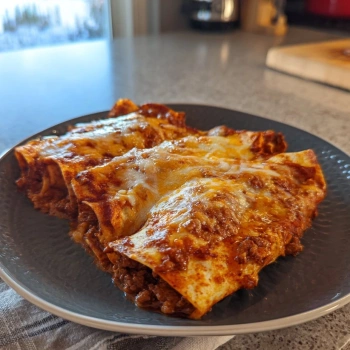 Perfectly cooked Simple Beef Enchiladas served and ready to eat - final result