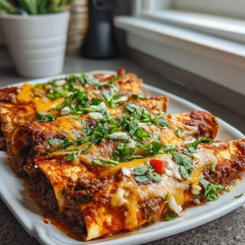 Perfectly cooked Quick Beef Enchiladas served and ready to eat - final result