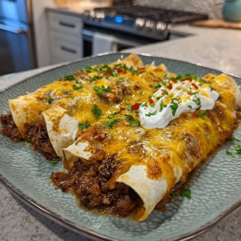 Perfectly cooked Quick Beef Enchiladas served and ready to eat - final result