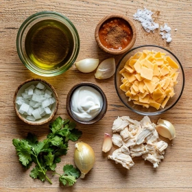 Step-by-step preparation of Creamy Chicken Enchilada Soup showing ingredients and initial cooking steps