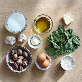 Step-by-step preparation of Savory Mushroom Spinach Scramble showing ingredients and initial cooking steps