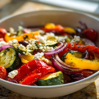 Perfectly cooked Mediterranean Roasted Vegetable Medley served and ready to eat - final result