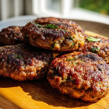 Perfectly cooked Savory Herb-Infused Lamb Patties served and ready to eat - final result