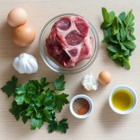 Step-by-step preparation of Savory Herb-Infused Lamb Patties showing ingredients and initial cooking steps