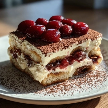 Perfectly cooked Cherry Amaretto Tiramisu Delight served and ready to eat - final result