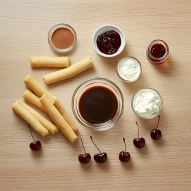 Step-by-step preparation of Cherry Amaretto Tiramisu Delight showing ingredients and initial cooking steps