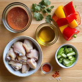 Step-by-step preparation of Spicy Grilled Chicken Skewers showing ingredients and initial cooking steps