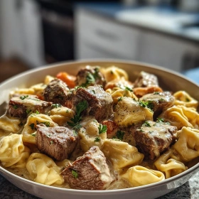 Garlic Steak Tortellini Delight recipe