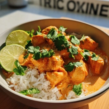 Perfectly cooked Spicy Coconut Chicken Rice Bowl served and ready to eat - final result