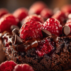 Close-up of Decadent Raspberry Chocolate Brownies showing texture, layers, and glossy finish