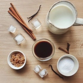 Step-by-step preparation of Iced Cinnamon Coffee Delight showing ingredients and initial cooking steps