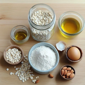 Step-by-step preparation of Nutty Multigrain Breakfast Loaf showing ingredients and initial cooking steps