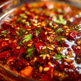 Close-up of Fiery Dragon Sauce Delight showing texture, layers, and glossy finish