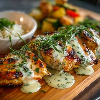 Perfectly cooked Grilled Herb Chicken with Creamy Sauce served and ready to eat - final result