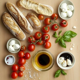 Step-by-step preparation of Festive Caprese Crostini Wreath showing ingredients and initial cooking steps