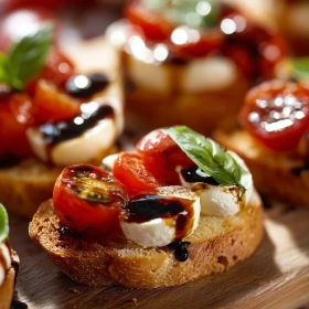 Close-up of Festive Caprese Crostini Wreath showing texture, layers, and glossy finish