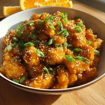 Perfectly cooked Gluten-Free Zesty Orange Chicken served and ready to eat - final result