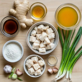 Step-by-step preparation of Gluten-Free Zesty Orange Chicken showing ingredients and initial cooking steps