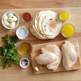 Step-by-step preparation of Low Carb Garlic Chicken Wraps showing ingredients and initial cooking steps