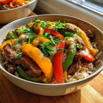 Perfectly cooked Savory Philly Cheesesteak Bowls served and ready to eat - final result