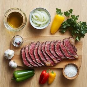Step-by-step preparation of Savory Philly Cheesesteak Bowls showing ingredients and initial cooking steps