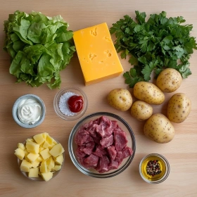 Step-by-step preparation of Savory Smash Burger Bowl showing ingredients and initial cooking steps