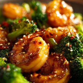Close-up of Honey Garlic Shrimp Delight showing texture, layers, and glossy finish