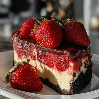 Perfectly cooked Decadent Red Velvet Cheesecake served and ready to eat - final result