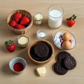 Step-by-step preparation of Decadent Red Velvet Cheesecake showing ingredients and initial cooking steps