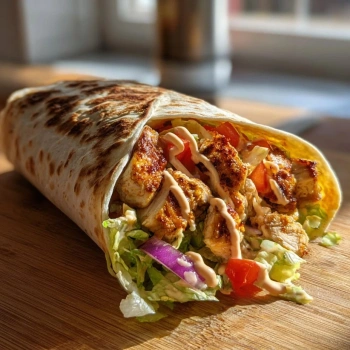 Perfectly cooked Spicy Grilled Chicken Wrap Delight served and ready to eat - final result